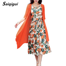 Gui summer dress women dress casual loose tow piece cotton line dress print o neck plus thumb200