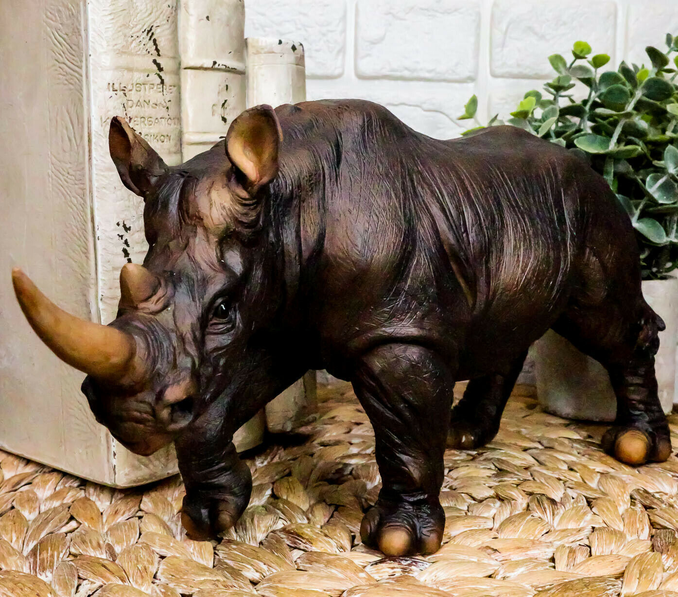 African Safari Grasslands Rhinoceros Horned Beast Decorative Figurine 11 Long