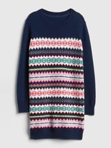 New Gap Kids Girl Fair Isle Navy Blue Long Sleeve Crew Sweater Dress 6 7 8 10 12 - $32.95