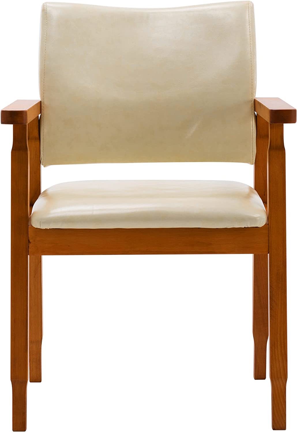 MidCentury Nob Dining Side Chair With Beige Faux Leather Seat And