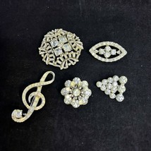 Lot of 5 Vintage Silver Tone Rhinestone Brooches (3250) - $20.00