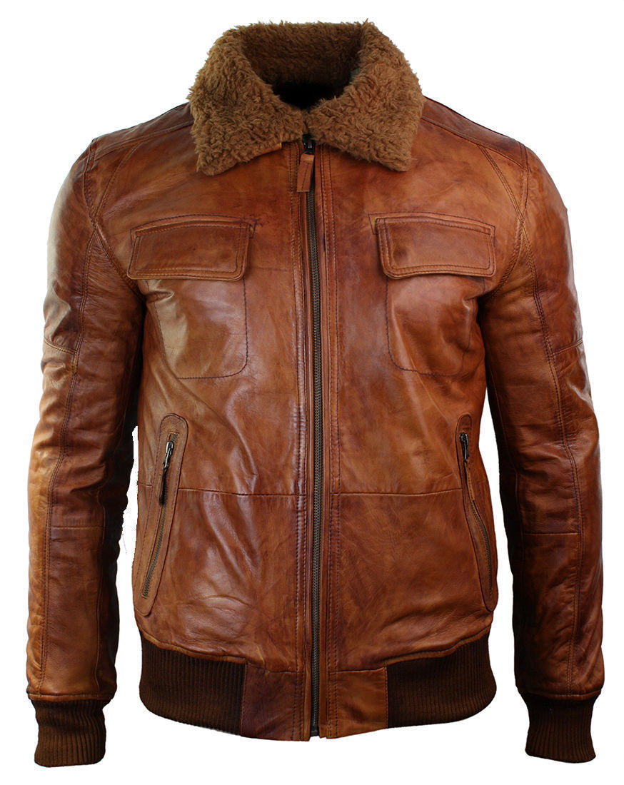 Mens B3 Bomber Rust Tan Brown Fur Collar Aviator Lambskin Winter Leather jacket