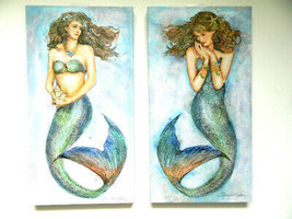 Magic Mermaid Two Canvas Prints Watercolor Style Sea Mythical Fantasy New - $39.55