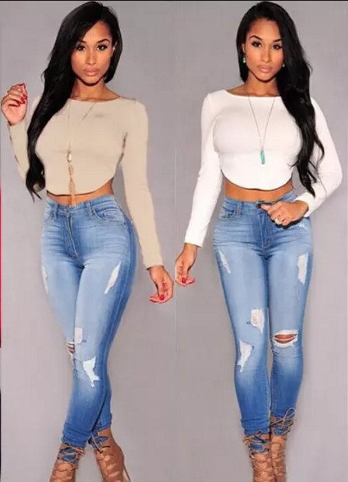 ITCQUALITY FASHION SHORT DESIGNED CROP TOP SEXY BACK ZIPPER LONG SLEEVE