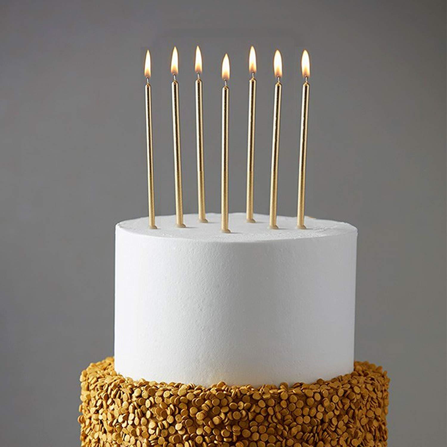 24 Count Party Long Thin Cake Candles Metallic Birthday Candles in Holders for B Candles, Holders 24 Count Party Long Thin Cake Candles Metallic Birthday Candles in Holders for B Candles, Holders