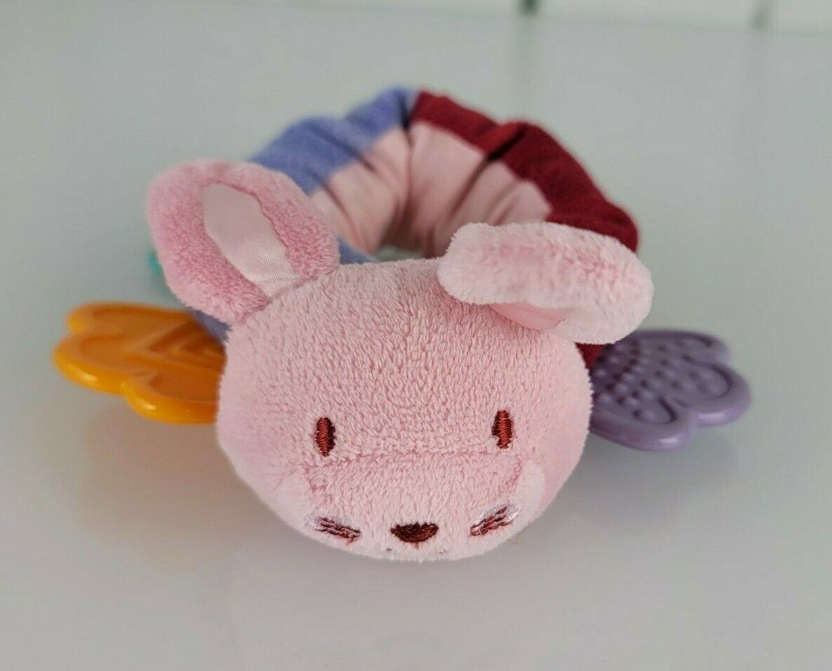 Primary image for Pink Stuffed Plush Scrunchie Bunny Rabbit Baby Rattle Teether Teething Toy