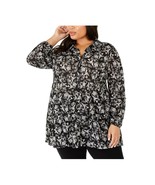 Style &amp; Co Womens Plus 1X Shadow Blossom Printed Mesh Peplum Shirt Top N... - $24.49
