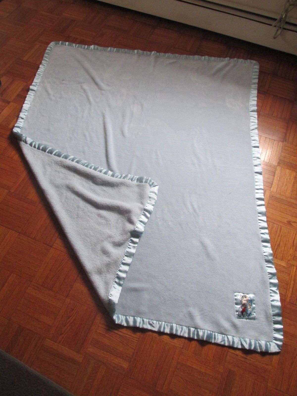 Linus Baby Blanket Peanuts Blue Satin Trim 60X48 Plush Security Thumb