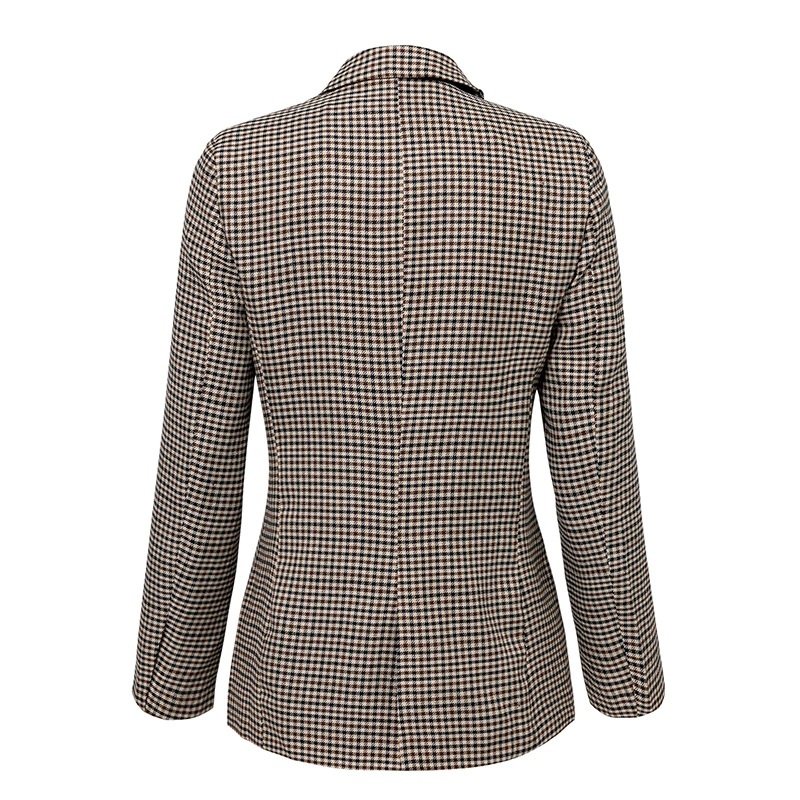 New brown beige plaid double breasted women check blazer checked suit ...