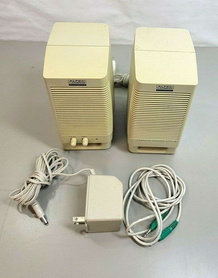 Vintage Beige Altec Lansing ACS90 Computer Speakers. 2.0 System (NO SUB