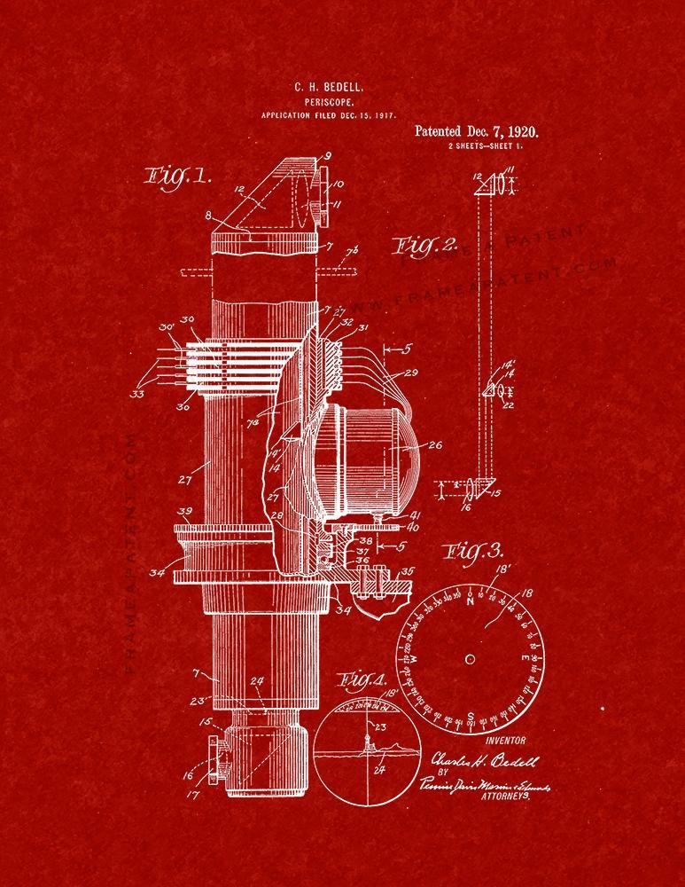 Periscope Patent Print - Burgundy Red