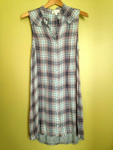 NEW Cloth &amp; Stone Soft Plaid Pink Blue Button Down Frayed Shirt Dress US... - $107.91