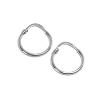 18K WHITE GOLD ROUND CIRCLE HOOP SMALL EARRINGS DIAMETER 13mm x 1.2mm, ITALY image 1