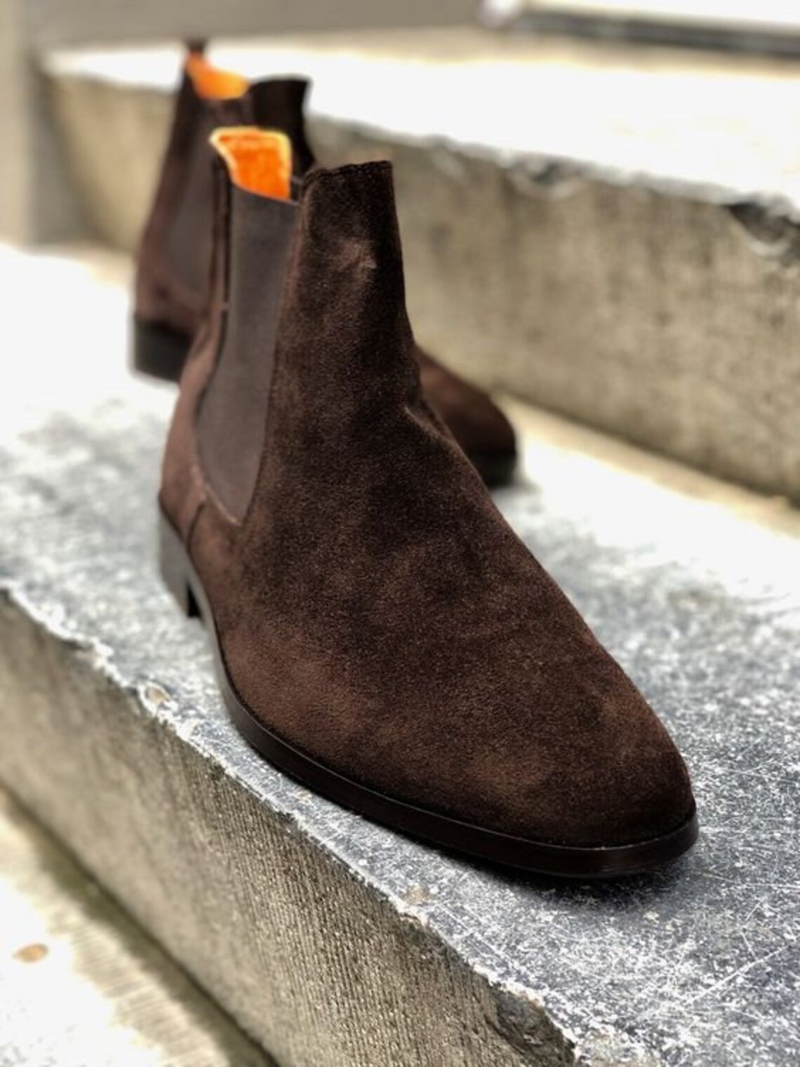 New Pure Handmade Dark Brown Suede Leather Chelsea Boot For Men's