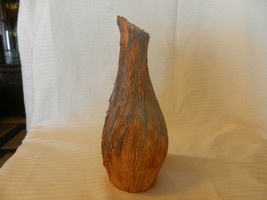 Blue &amp; Brown Pottery Flower Bud Vase Carved by George Gonzales 9&quot; Tall - $44.55