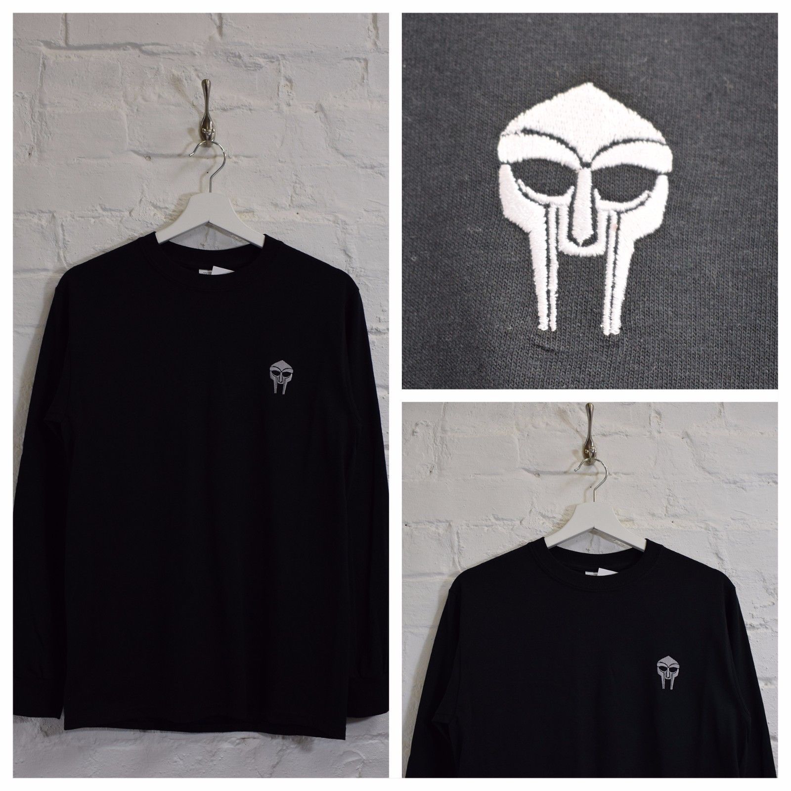Image of Actual Fact Doom Embroidered Badge MF Doom Black Long Sleeve Tee T-shirt