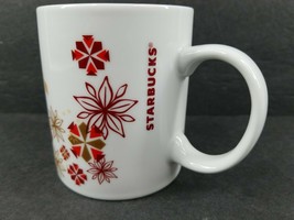 Starbucks Holiday Poinsettia Snowflake Christmas 12 Oz Coffee Tea Mug Red Beige - $23.63