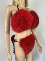 Fox Fur Bikini Double Sided Fur Two Pieces Bikini Top And Panties Red Color Fur image 5