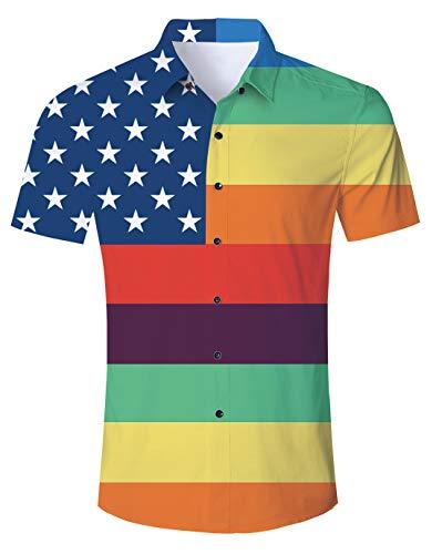 Uideazone Novelty Summer Colorful Men's Short Sleeve Shirts Button Down