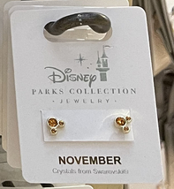 Disney Parks Mickey Mouse Faux Topaz  November Birthstone Earrings Gold Color