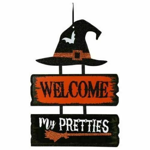 Primary image for Halloween Witch Welcome Decorative Decor Glitter Sign
