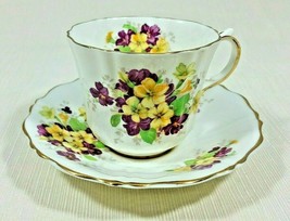Vintage Old Royal Bone China Tea Cup and Saucer Yellow Purple Flowers Go... - $35.99