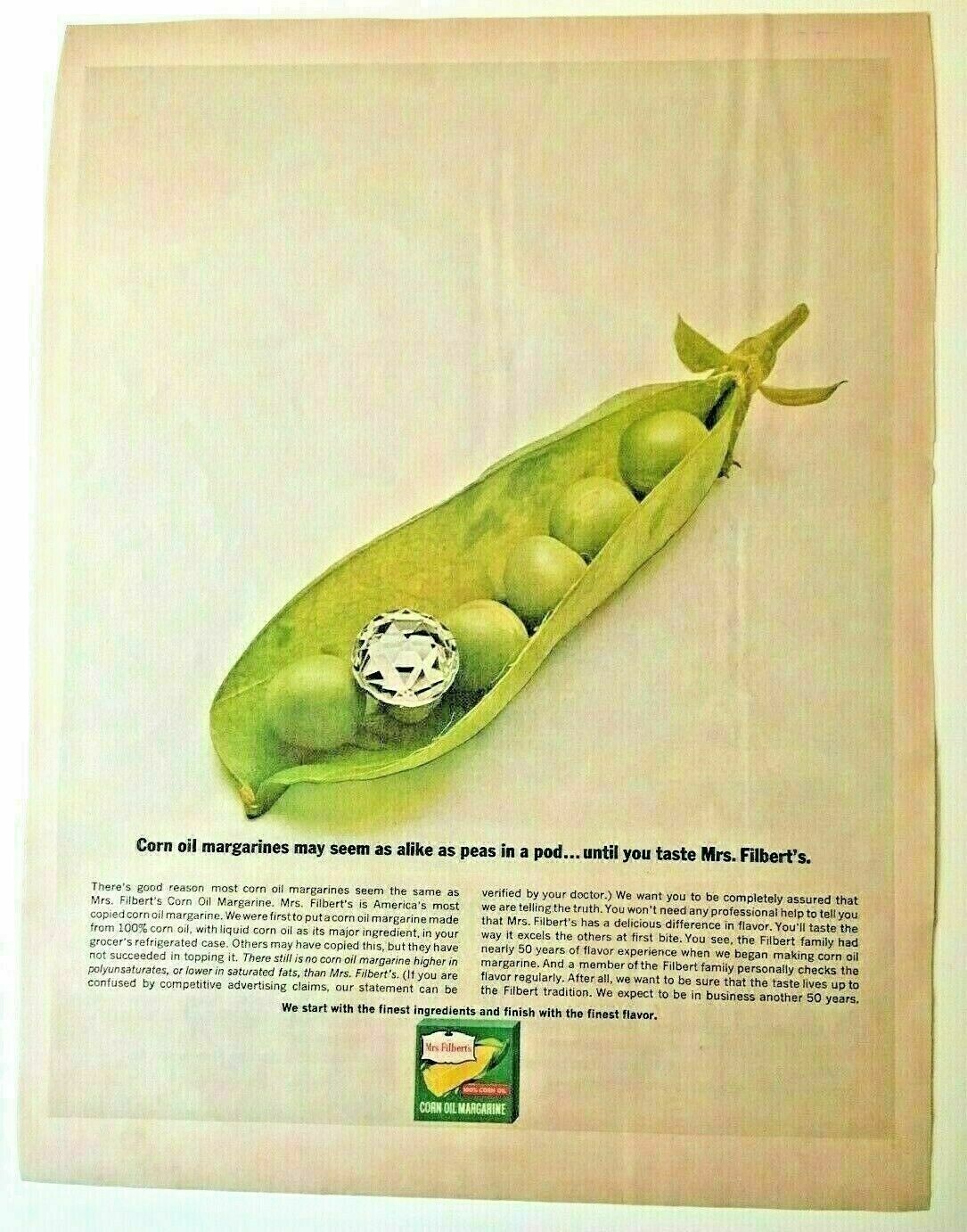 Vintage Ad Print Mrs. Filbert's Corn Oil Margarine , 1963. 10 x 13.5