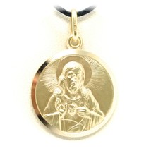 SOLID 18K YELLOW GOLD SACRED HEART OF JESUS 15 MM ROUND MEDAL, MADE IN ITALY image 1