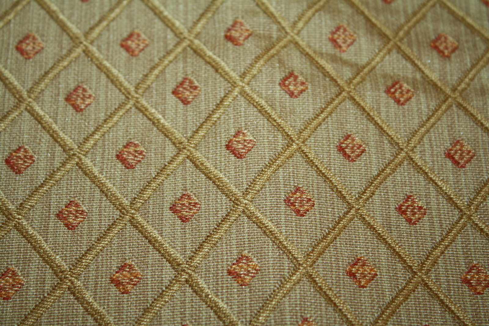 Upholstery Drapery Fabric Diamond Trellis Pattern Goldengreen russet