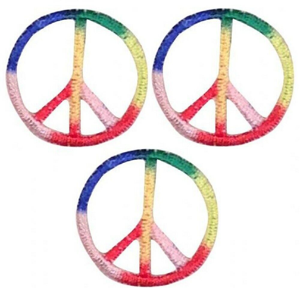Mini Peace Sign Patch Applique - Rainbow, Multi Color 1 (3-Pack, Iron on)
