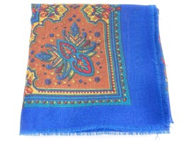 Womens  Blue Scarf w Brown Gold Red Paisley Print 30&quot; Square Acrylic Japan - $10.34