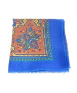 Womens  Blue Scarf w Brown Gold Red Paisley Print 30&quot; Square Acrylic Japan - $9.79
