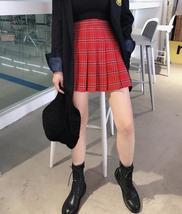 Women Short RED Plaid Skirt Outfit High Waisted Full Pleated Plaid Tennis Skirts image 5