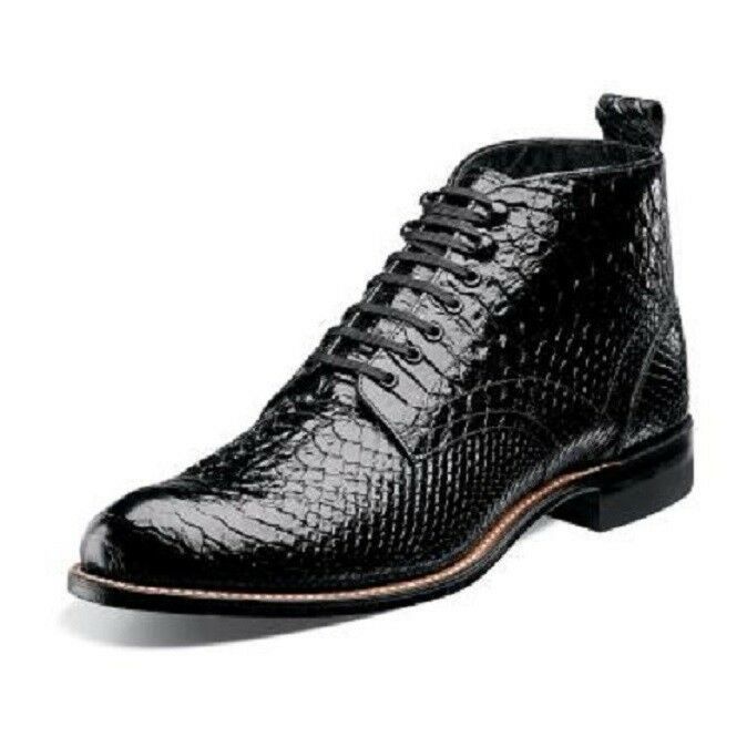 Men Stacy Adams Madison Ankle Boot High Top Anaconda Print Leather 00057 Black - Boots