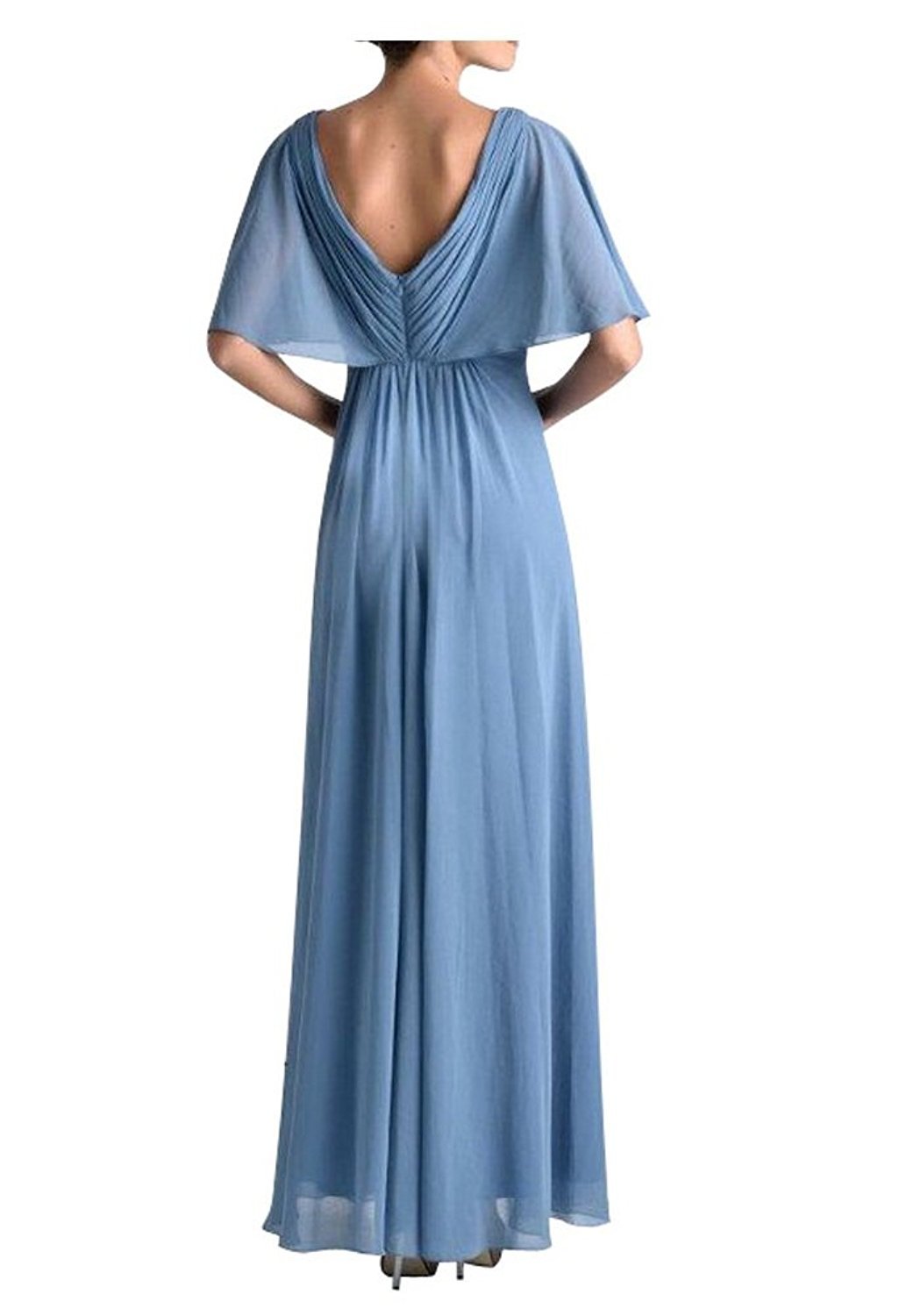 Women's Chiffon Flutter Sleeve Long Evening Dress Mother of the Bride ...