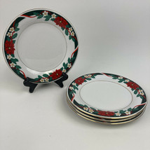 Bread Tienshan Fine China Poinsettia And Ribbons Salad/ Dessert Lunch Plates 