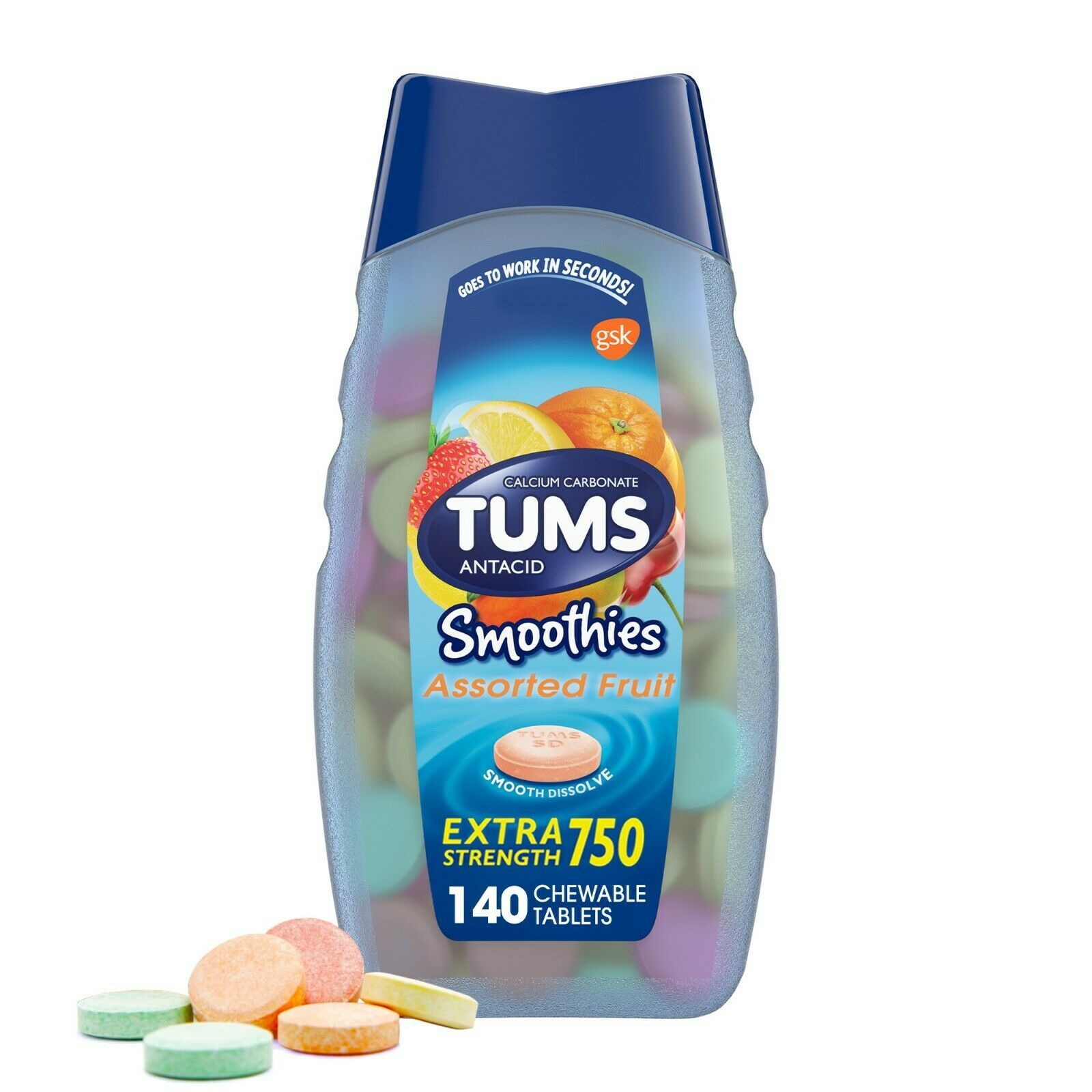 Primary image for 2 PACK TUMS SMOOTHIES ANTACID ASSORTED FRUIT140.0EA XTRA STRENGHT