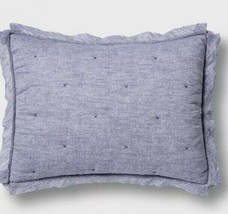 1 Threshold Linen Blend Blue Chambray Tufted Pillow Sham Standard Size - $17.09