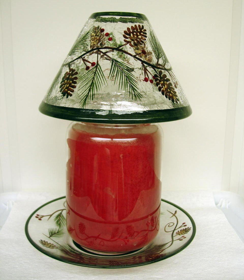 Yankee Candle Glass Shade Plate New Decor Pinecone Crackle Candle Holders & Accessories