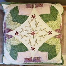 JCP JCPenney Quilt Accent Pillow Reversible Embroidered Flowers Patchwork  - $29.69