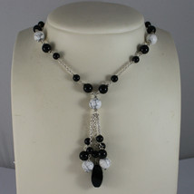 .925 RHODIUM SILVER NECKLACE WITH BLACK ONYX AND WHITE HOWLITE image 1