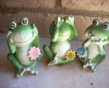 ceramic/clay frogs lot of 3 hear, see and say no evil.