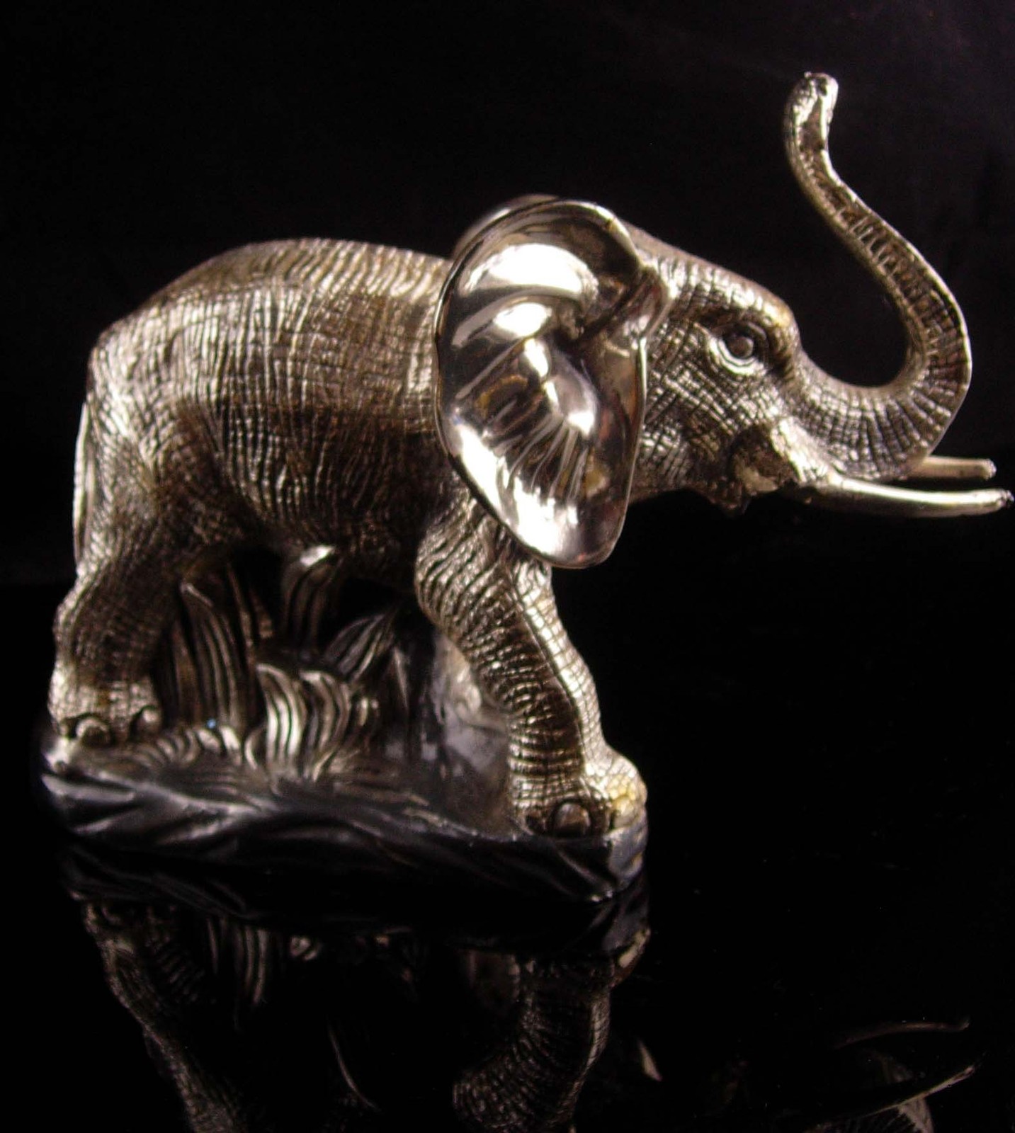 Large silver Elephant statue / Zanfel platta 999 mama & baby
