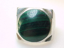 Genuine MALACHITE Vintage RING in Sterling Silver - Artisan made - Size 11 3/4 - $90.00