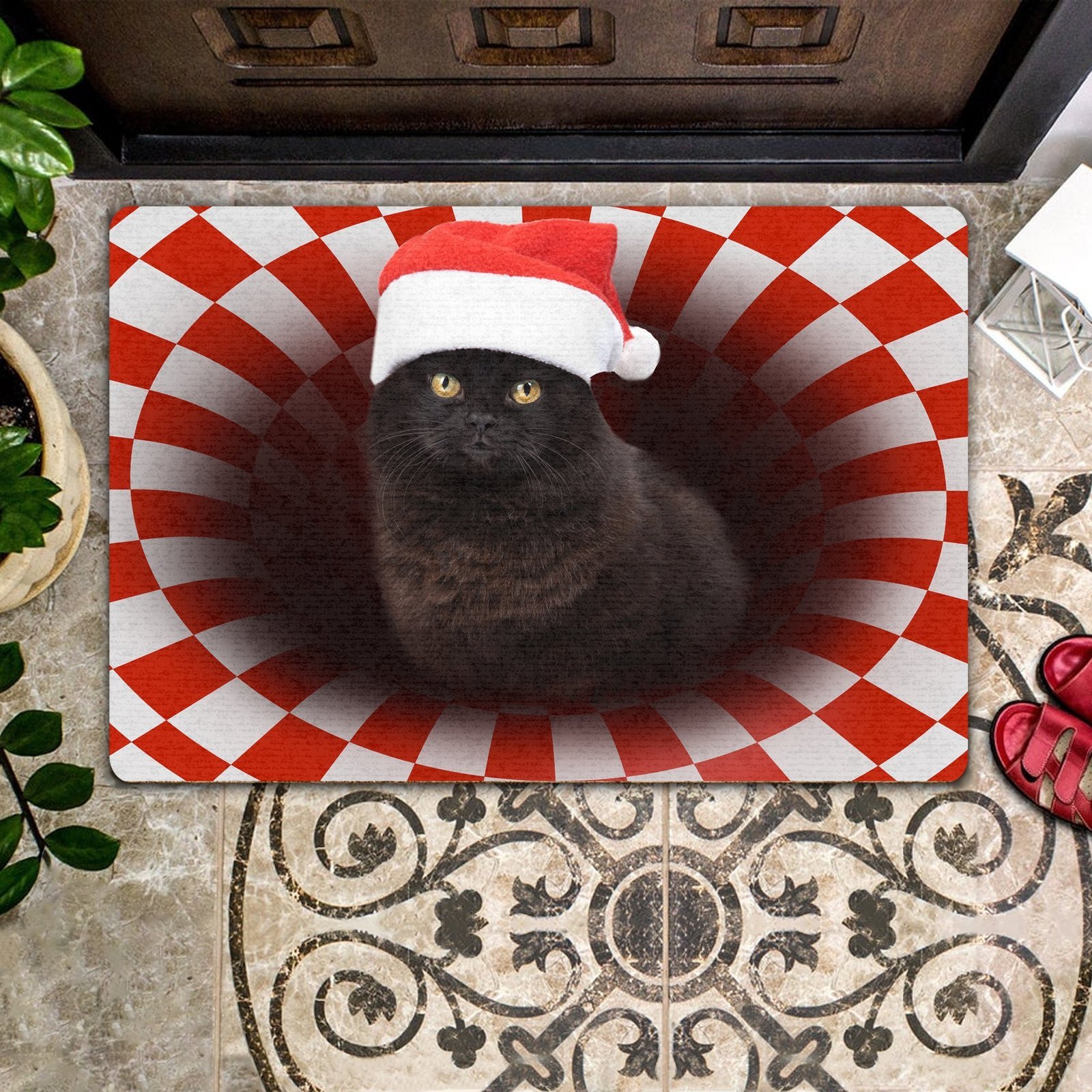 Primary image for Black Cat Christmas - Cat Doormat | Welcome Mat | House Warming Gift | Christmas