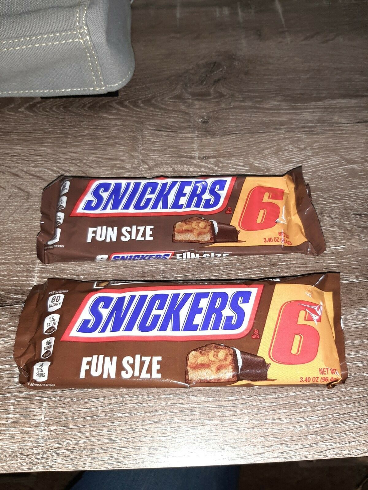 2 Packs of Snickers. 6 Fun Size Candy Bars. 3.40oz packs. Chocolate