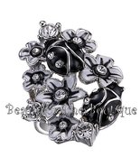 Womens Enamel Ladybug Black and White Wonderland Chunky Flower Floral Ring - $14.50