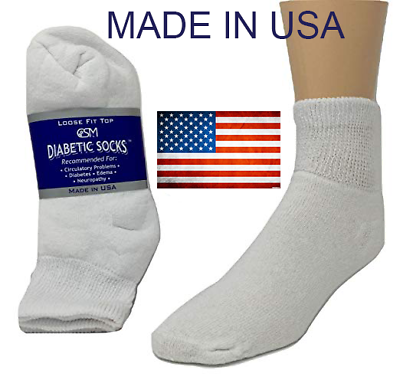 BEST QUALITY 12 pair of mens white diabetic ankle socks 13-15 KING SIZE MADE USA