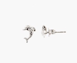 18K WHITE GOLD EARRINGS WITH VERY SHINY DOLPHIN WORKED MADE IN ITALY 0.28 INCHES image 1