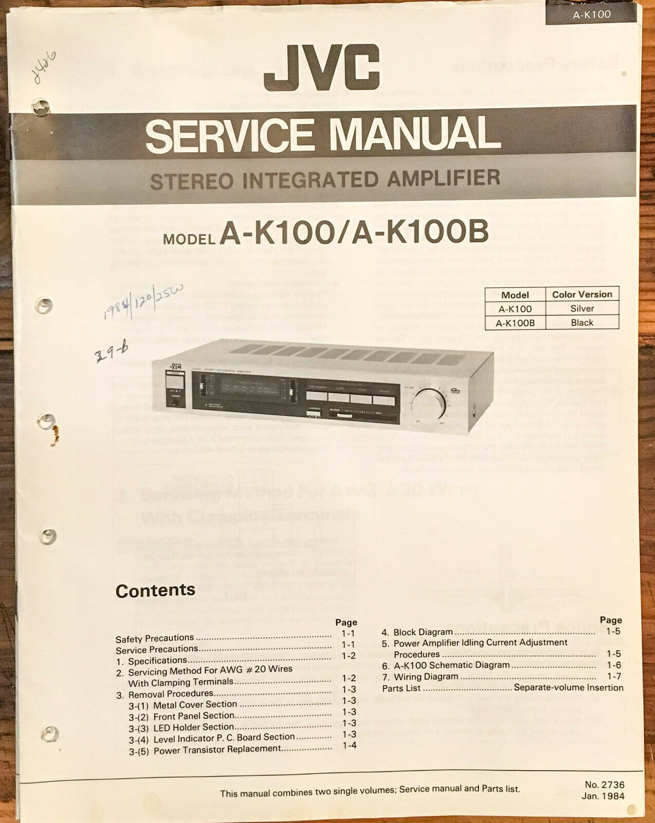 JVC A-K100 A-K100B Amplifier Service Manual *Original* - Vintage Parts